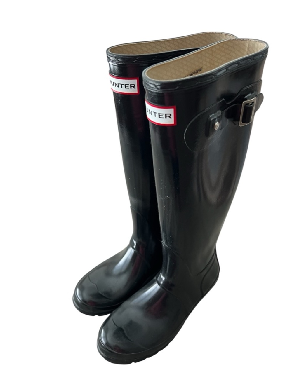 Hunter Original Black Gloss Tall Shiny Rain Boots W23616 - size 6 Female
